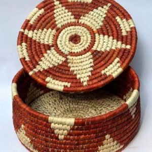 Terracotta and Chcocolate Brown Spiral Basket With Lid